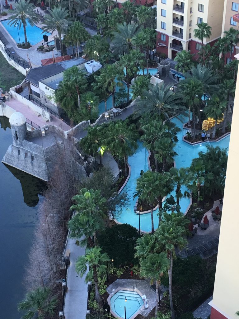 View of pools from balcony