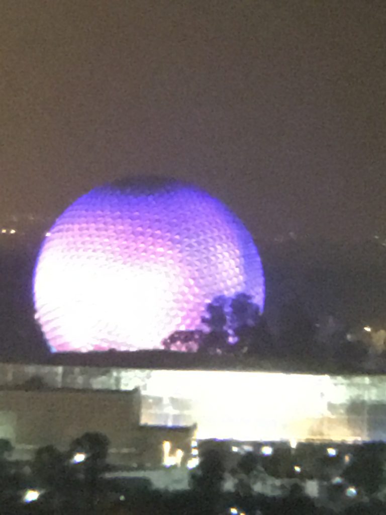 Epcot Ball at night from Presidential Suite